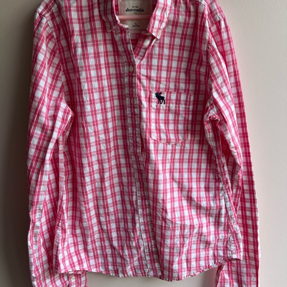 Abercrombie & Fitch Pink and White Plaid Button Down Shirt